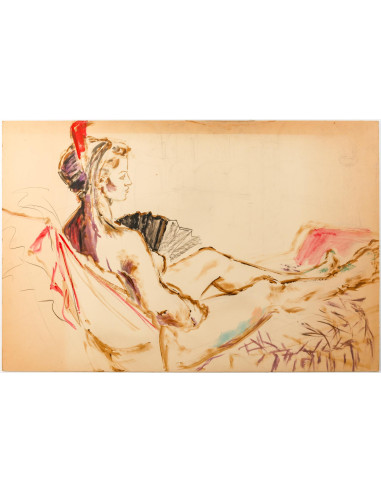 伊夫琳-卢兹（Evelyne Luez）20 世纪在纸板上的绘画作品。
