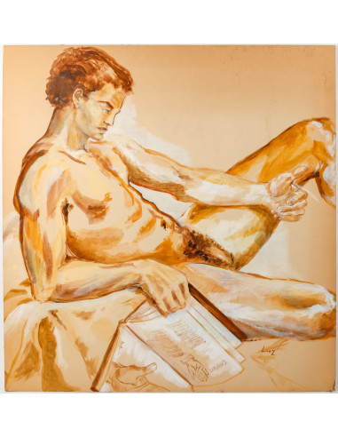 20 世纪 Evelyne Luez 在纸板上的绘画作品。