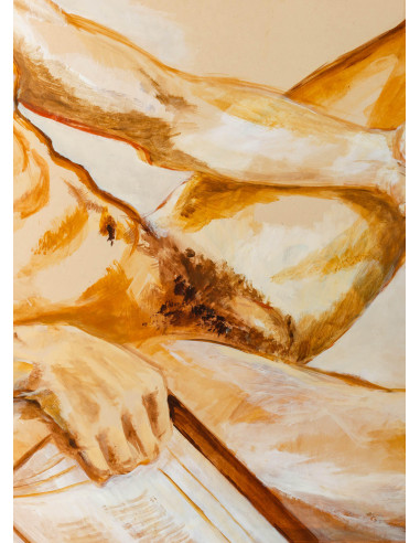 20 世纪 Evelyne Luez 在纸板上的绘画作品。
