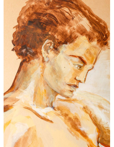 20 世纪 Evelyne Luez 在纸板上的绘画作品。