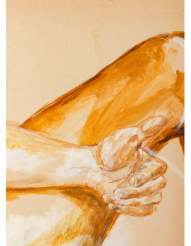 20 世纪 Evelyne Luez 在纸板上的绘画作品。
