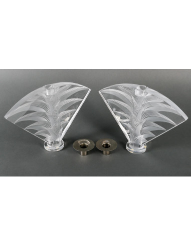 Coppia di candelieri Lalique, XX secolo.