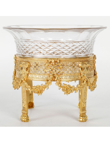 Fruteira em bronze dourado e cristal...