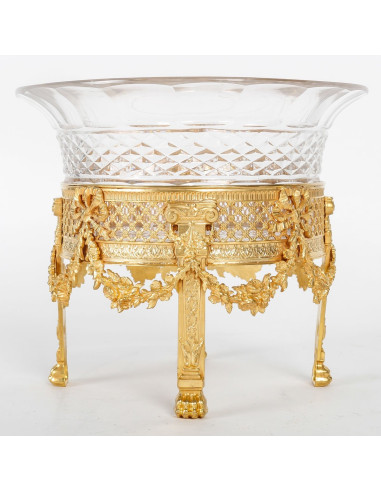 Fruteira em bronze dourado e cristal...