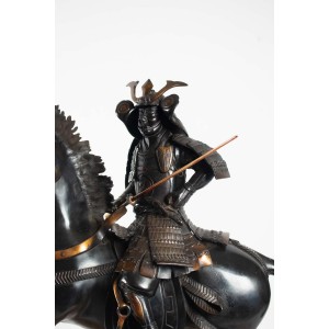 Escultura Importante Em Bronze, Samurai, Japão, 1925, Tio Em Onyx, Demontável 2