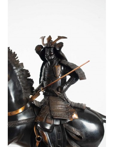 Importante scultura in bronzo, samurai, japon, 1925, base in onice, smontabile