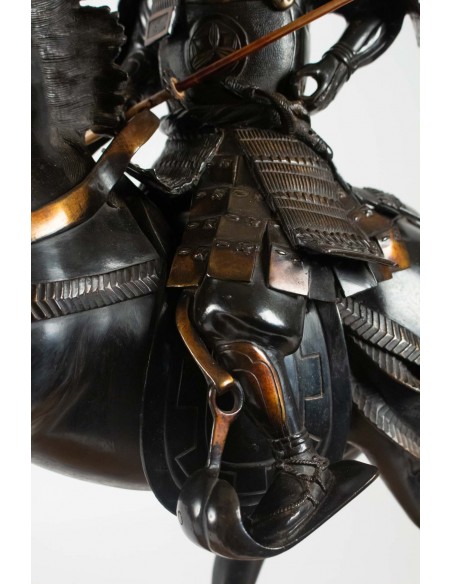 Importante scultura in bronzo, samurai, japon, 1925, base in onice, smontabile