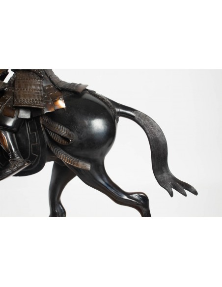 Importante scultura in bronzo, samurai, japon, 1925, base in onice, smontabile