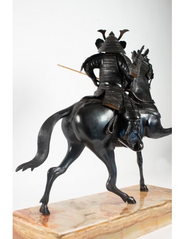 Importante scultura in bronzo, samurai, japon, 1925, base in onice, smontabile