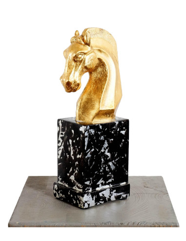 镀金玻璃纤维马头雕塑，当代作品，21 世纪。