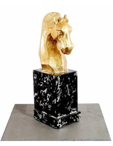 镀金玻璃纤维马头雕塑，当代作品，21 世纪。