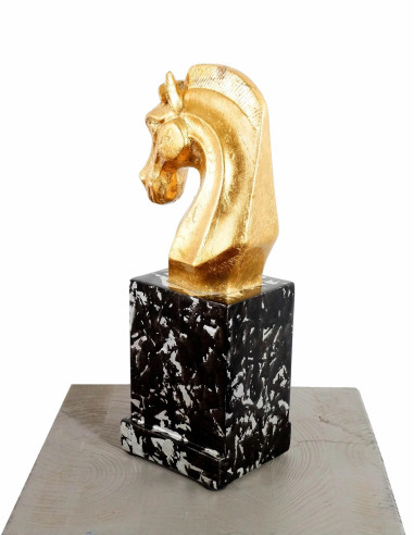 镀金玻璃纤维马头雕塑，当代作品，21 世纪。