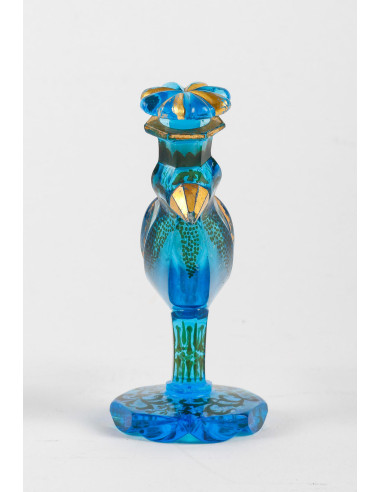 珐琅彩波希米亚水晶鸟瓶，19 世纪。