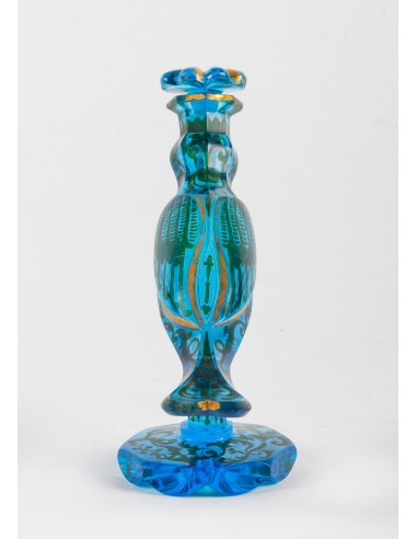 珐琅彩波希米亚水晶鸟瓶，19 世纪。