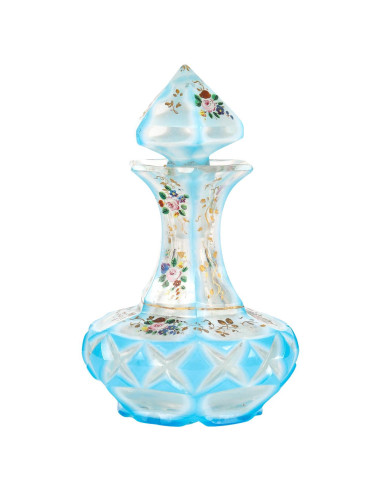 Botella de opalina esmaltada en azul,...