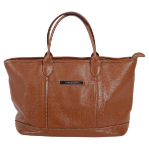 手提包，Longchamp，棕色粒面皮，20 世纪。