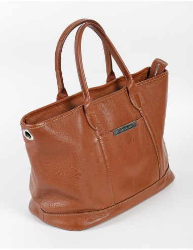 手提包，Longchamp，棕色粒面皮，20 世纪。