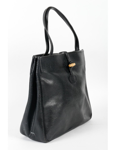 古董手提包，Longchamp，黑色皮革，20 世纪。
