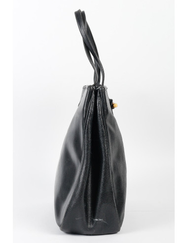 古董手提包，Longchamp，黑色皮革，20 世纪。