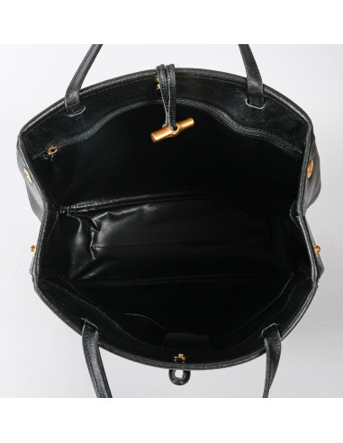 古董手提包，Longchamp，黑色皮革，20 世纪。