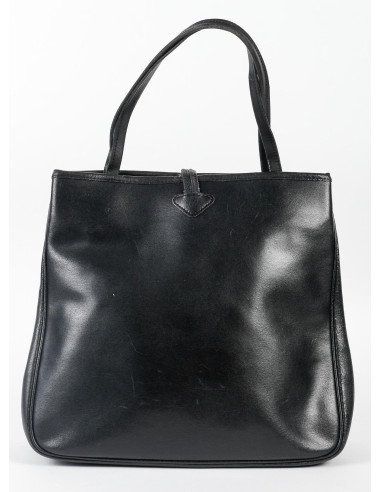 古董手提包，Longchamp，黑色皮革，20 世纪。