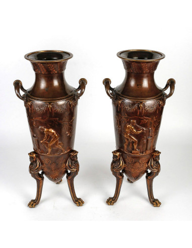 费迪南德-巴比迪安的一对青铜花瓶，19 世纪。