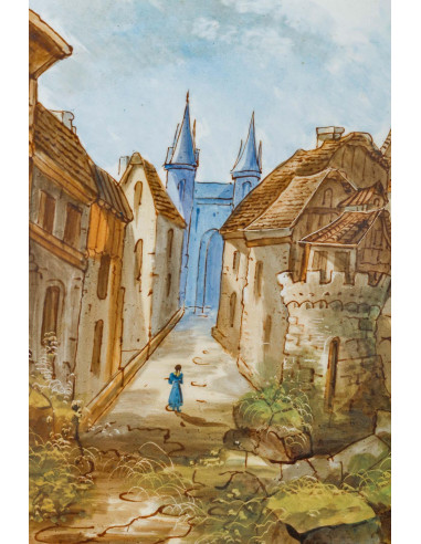 瓷上绘画，乡村风景，一对，20 世纪初。