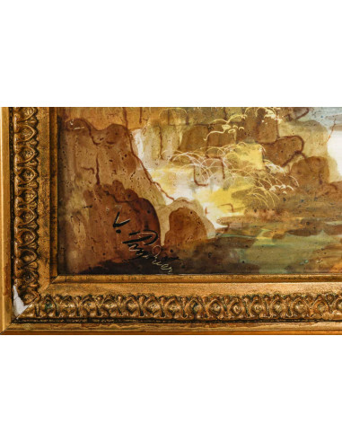 瓷上绘画，乡村风景，一对，20 世纪初。