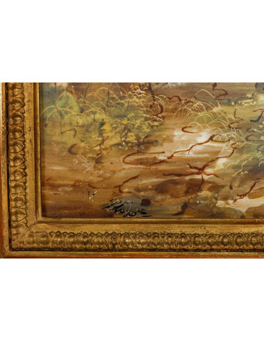 瓷上绘画，乡村风景，一对，20 世纪初。