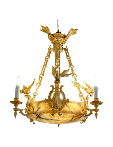 Lustre em bronze dourado e alabastro,...