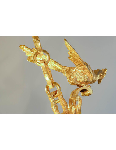 Lustre em bronze dourado e alabastro,...