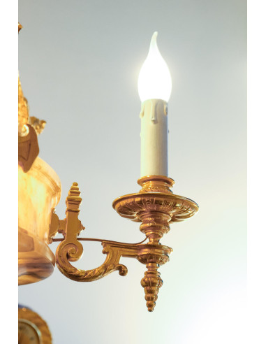 Lustre em bronze dourado e alabastro,...