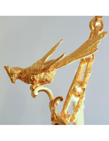 Lustre em bronze dourado e alabastro,...