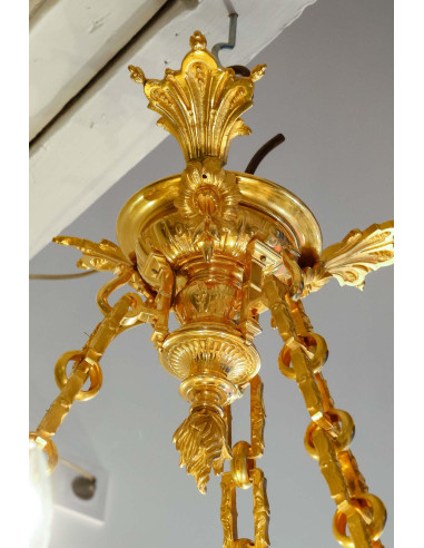 Lustre em bronze dourado e alabastro,...