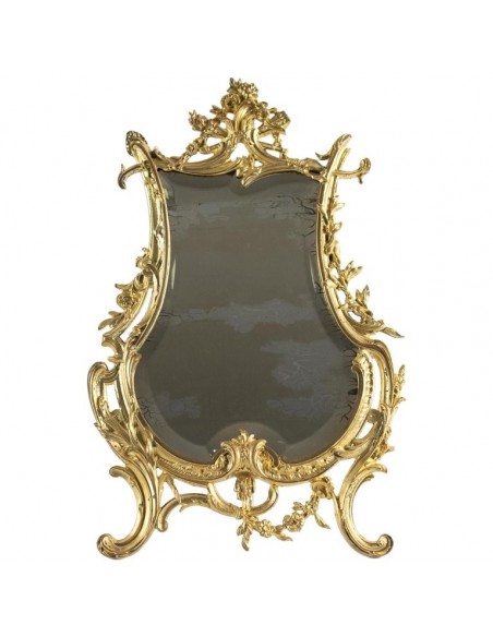 Espelho de mesa em Bronze Doré Original, período Napoleão III, estilo Luís XV, século XIX