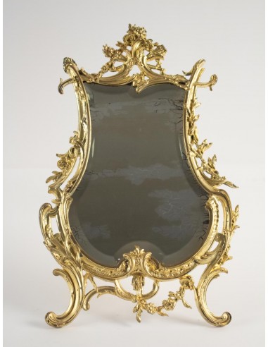 Espelho de mesa em Bronze Doré Original, período Napoleão III, estilo Luís XV, século XIX