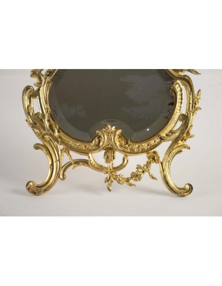 Espelho de mesa em Bronze Doré Original, período Napoleão III, estilo Luís XV, século XIX