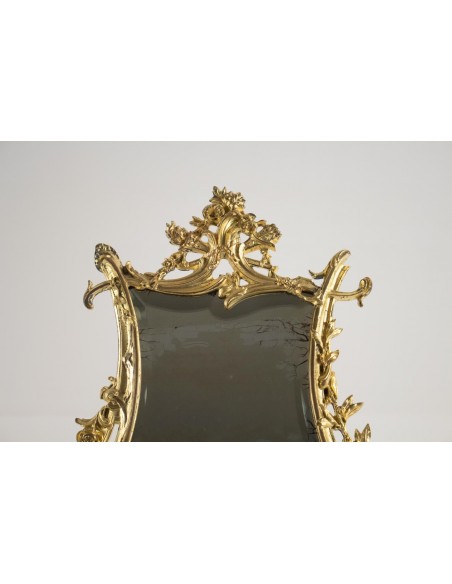 Espelho de mesa em Bronze Doré Original, período Napoleão III, estilo Luís XV, século XIX