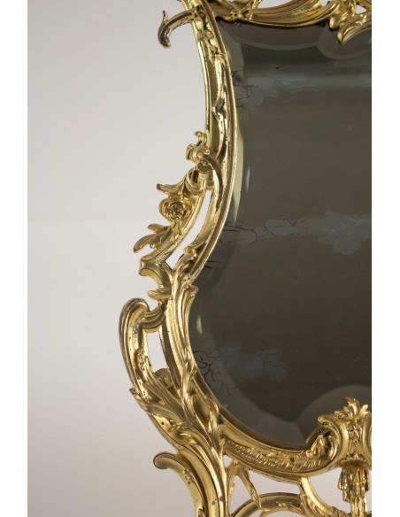 Espelho de mesa em Bronze Doré Original, período Napoleão III, estilo Luís XV, século XIX