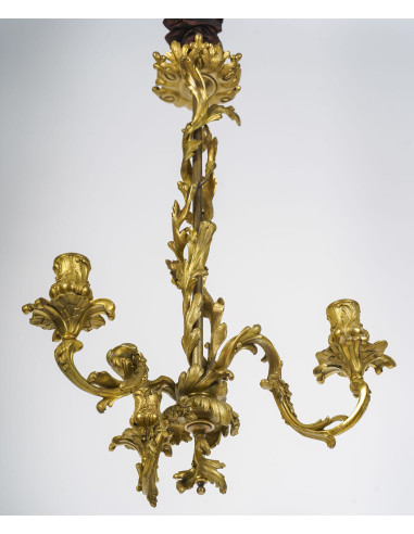 Petit Lustre en Bronze Doré de Style...