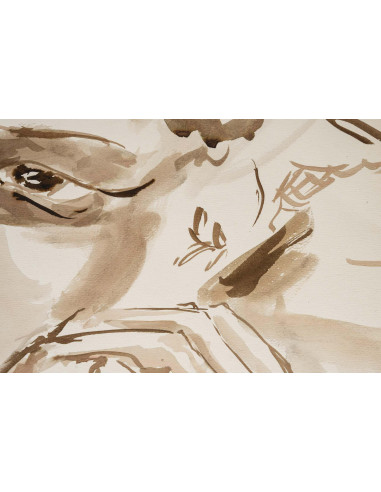 纸上水彩画，非洲妇女肖像，20 世纪。