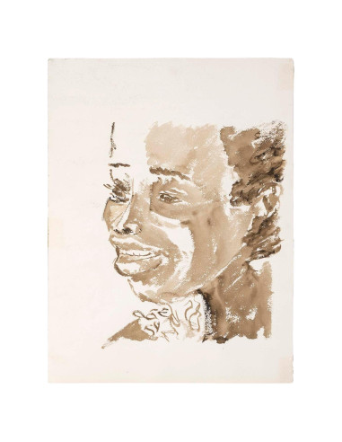 纸上水彩画，非洲妇女肖像，20 世纪。