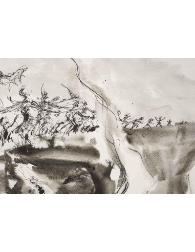 纸上水墨画，战斗，20 世纪。