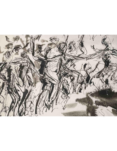 纸上水墨画，战斗，20 世纪。