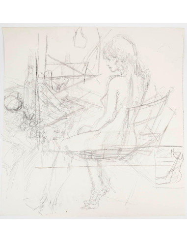 纸上素描，预备画，年轻女性，20 世纪。