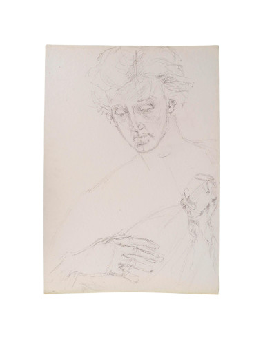 纸上素描，预备画，手持巴拉莱卡琴的男子，20 世纪。