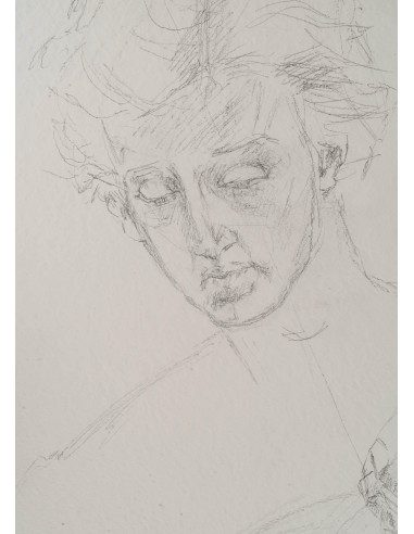 纸上素描，预备画，手持巴拉莱卡琴的男子，20 世纪。