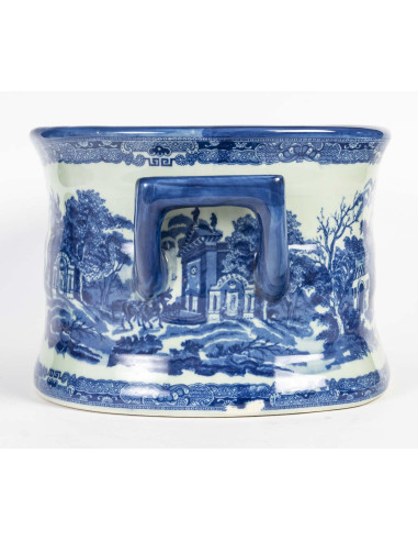 Blaue Steingut-Jardinière, signiert...