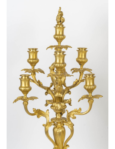 一对重要的路易十五风格镀金青铜烛台，署名 Barbedienne，19 世纪。
