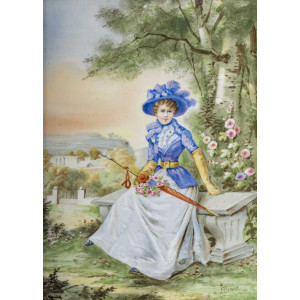 J.Bigot一对带框瓷板画，已签约，19 世纪。 2